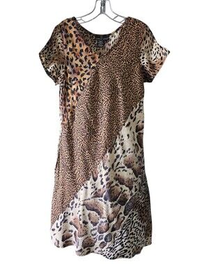 Carole Little Multi-Animal Print V-Neck Dress - Brown/Tan/Cream Size 6